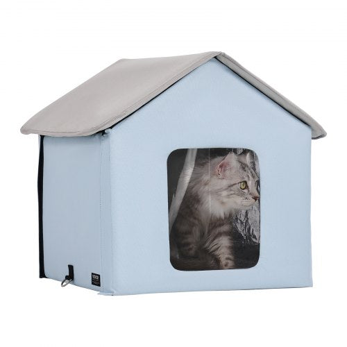 Heated Cat House, Outdoor Kitty Shelter with Timer, 600D Oxford Cloth Foldable Cat Shelter with Heated Pad for Winter to Stay Warm and Cozy, Blue (Small)