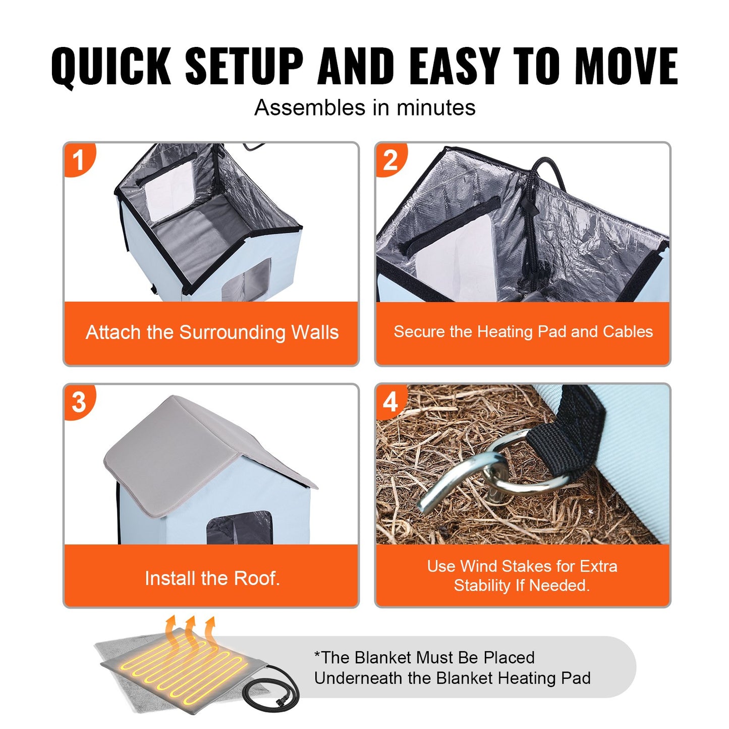 Beheiztes Katzenhaus, faltbarer Katzenunterstand mit beheizter Unterlage, Blau, Klein