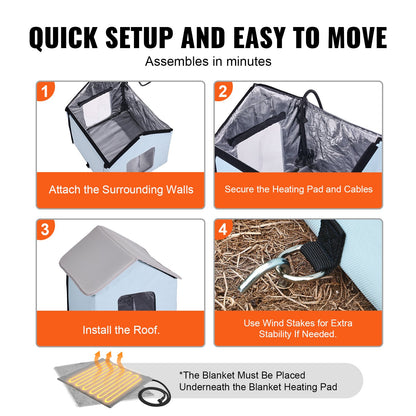 Beheiztes Katzenhaus, faltbarer Katzenunterstand mit beheizter Unterlage, Blau, Klein