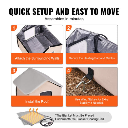 Elevated Heated Cat House, Outdoor Kitty Shelter with Timer, 600D Oxford Cloth Foldable Cat Shelter with Heated Pad for Winter to Stay Warm and Cozy, Brown (Middle)