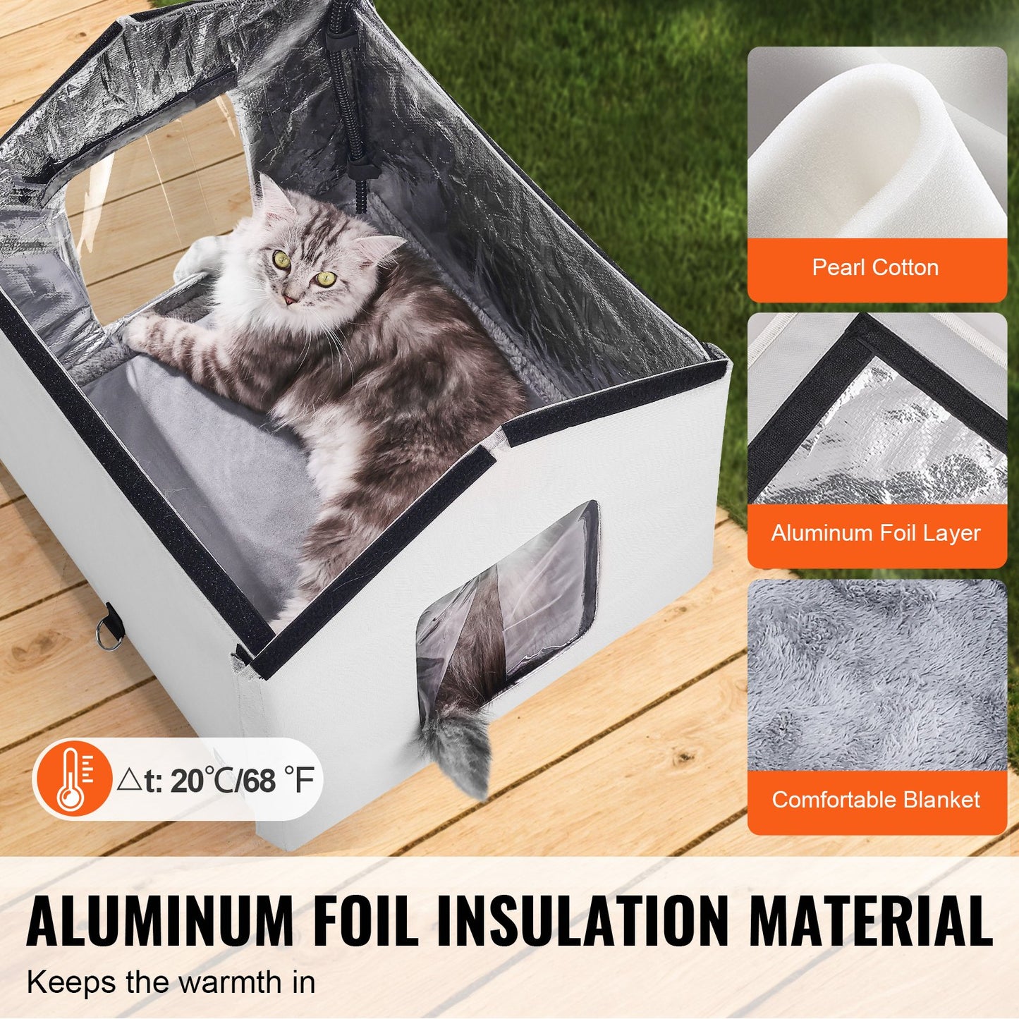 Heated Cat House, Outdoor Kitty Shelter with Timer, 600D Oxford Cloth Foldable Cat Shelter with Heated Pad for Winter to Stay Warm and Cozy, Gray (Middle)