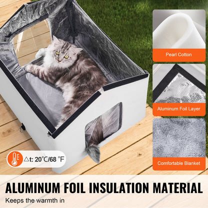 Heated Cat House, Outdoor Kitty Shelter with Timer, 600D Oxford Cloth Foldable Cat Shelter with Heated Pad for Winter to Stay Warm and Cozy, Gray (Middle)