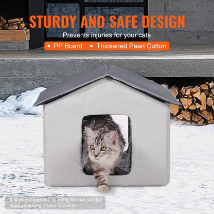 Heated Cat House, Outdoor Kitty Shelter with Timer, 600D Oxford Cloth Foldable Cat Shelter with Heated Pad for Winter to Stay Warm and Cozy, Gray (Middle)
