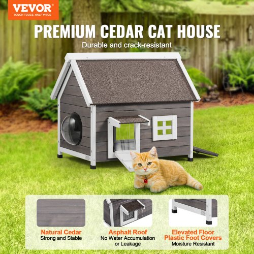 Outdoor cat house Wild cat home made of wood with skylights and windows | EU