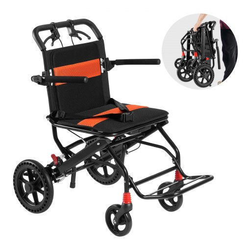 Wheelchair, Aluminum Alloy Ultra-Lightweight Transport Chair for Adults, Foldable Wheelchair with Flip-Back Desk-Length Arms, Self-locking Brake, 18-Inch Wide Seat, 220lbs Weight Capacity