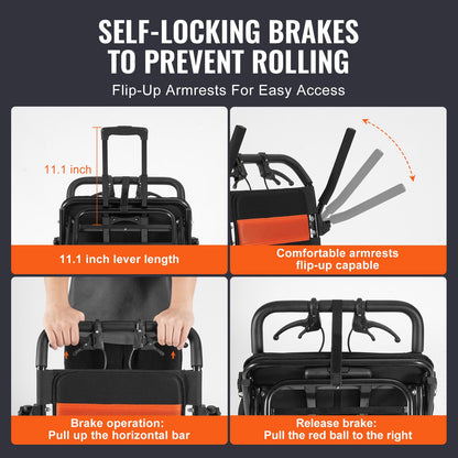 Rullstol Transportstol i aluminiumlegering Fällbar 18-in W Säte 220lbs