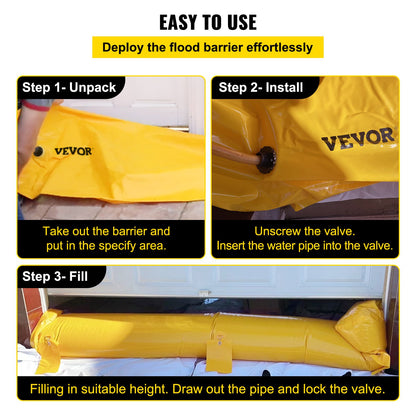 Flood Barrier, 24 ft Length x 6 in Height Sandbag Alternative, Water Barrier for Flooding with Great Waterproof Effect, Reusable PVC Water Diversion Tubes, Flood Barriers for Home, Door, Garage