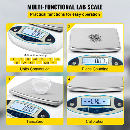 Analytisk balans, 5000g x 0,01g noggrannhetslabbvåg, högprecision elektronisk analytisk balans, 13 enheter konvertering, räknefunktion, LCD-skärm, för labbuniversitetssmycken (5000g, 0,01g)