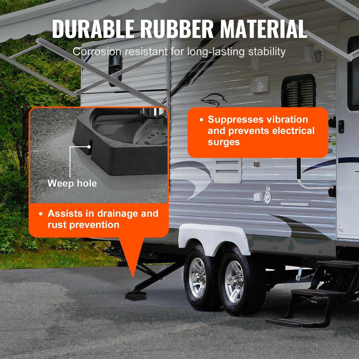 RV Leveling Pads, 9 Inch Round Landing Feet, Permanent Attached Jack Stabilizers, Rubber Jack Pads, 5000 lbs Capacity per RV Jack Pad, 5th Wheels, Travel Trailers, Class A/C Motorhomes (4-Pack)