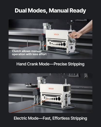 Electric Wire Stripper Machine, 0.06-1.57 in, 11 Channel Automatic Copper Cable Stripper, 370W Wire Stripper Tool with Manual Hand Crank Mode, Emergency Stop Button, for Scrap Copper Recycling