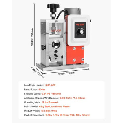 Elektrische automatische Kabelabisoliermaschine, 0,06-1,57 Zoll, 400-W-Motor | EU