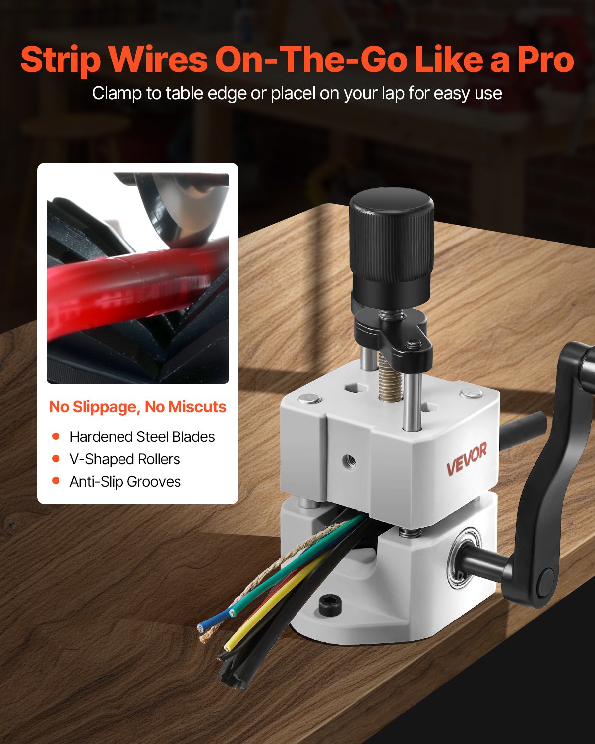 Manual Wire Stripping Machine, 0.06-1 in, Portable Copper Stripper with Hand Crank or Drill Powered, 64Mn Quenched Blades, 45# Steel Rollers, ABS & PC Wire Peeler, for Scrap Copper Recycling