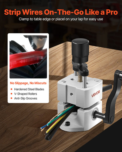 Manual Wire Stripping Machine, 0.06-1 in, Portable Copper Stripper with Hand Crank or Drill Powered, 64Mn Quenched Blades, 45# Steel Rollers, ABS & PC Wire Peeler, for Scrap Copper Recycling