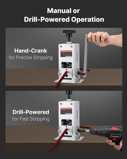 Manual Wire Stripper Machine, 0.06-1.18 in, Copper Cable Stripper Tool, Hand Crank or Drill Powered Modes, Heavy-Duty Q235 Frame Wire Stripping Machine, Easy to Use, for Scrap Copper Recycling