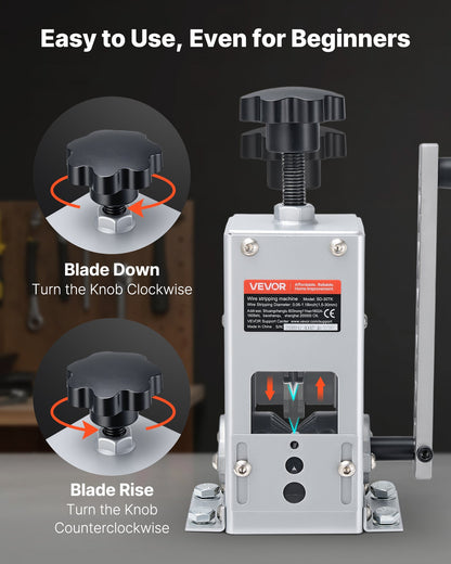 Manual Wire Stripper Machine, 0.06-1.18 in, Copper Cable Stripper Tool, Hand Crank or Drill Powered Modes, Heavy-Duty Q235 Frame Wire Stripping Machine, Easy to Use, for Scrap Copper Recycling