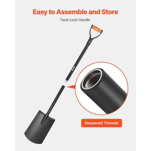 fyrkantig spade, 122 cm kraftig platt spade, överföringsspadar med legerat stålblad och halkfritt D-handtag, avtagbar och enkel förvaring, för trädgårdsarbete, byggnation, grävning och snöskottning |  EU