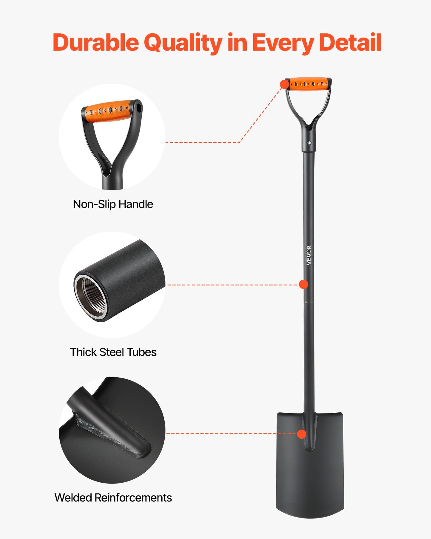 Square Shovel, 48 in Heavy-Duty Flat Shovel, Transfer Shovels with Alloy Steel Blade and Non-Slip D-Handle, Detachable and Easy Storage, for Gardening, Construction, Digging, and Snow Shoveling