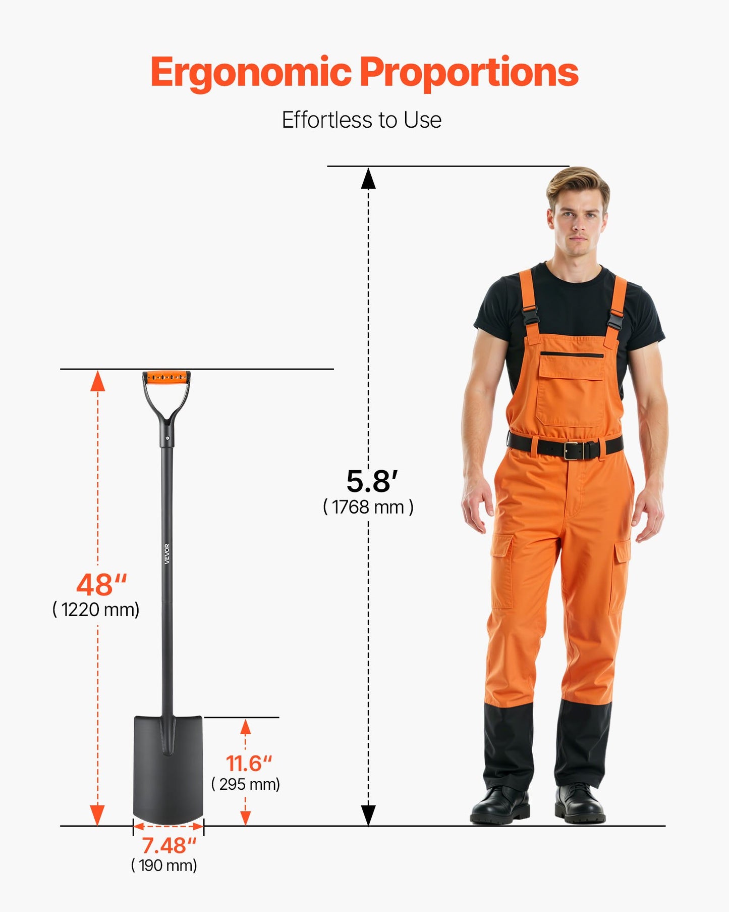 Square Shovel, 48 in Heavy-Duty Flat Shovel, Transfer Shovels with Alloy Steel Blade and Non-Slip D-Handle, Detachable and Easy Storage, for Gardening, Construction, Digging, and Snow Shoveling