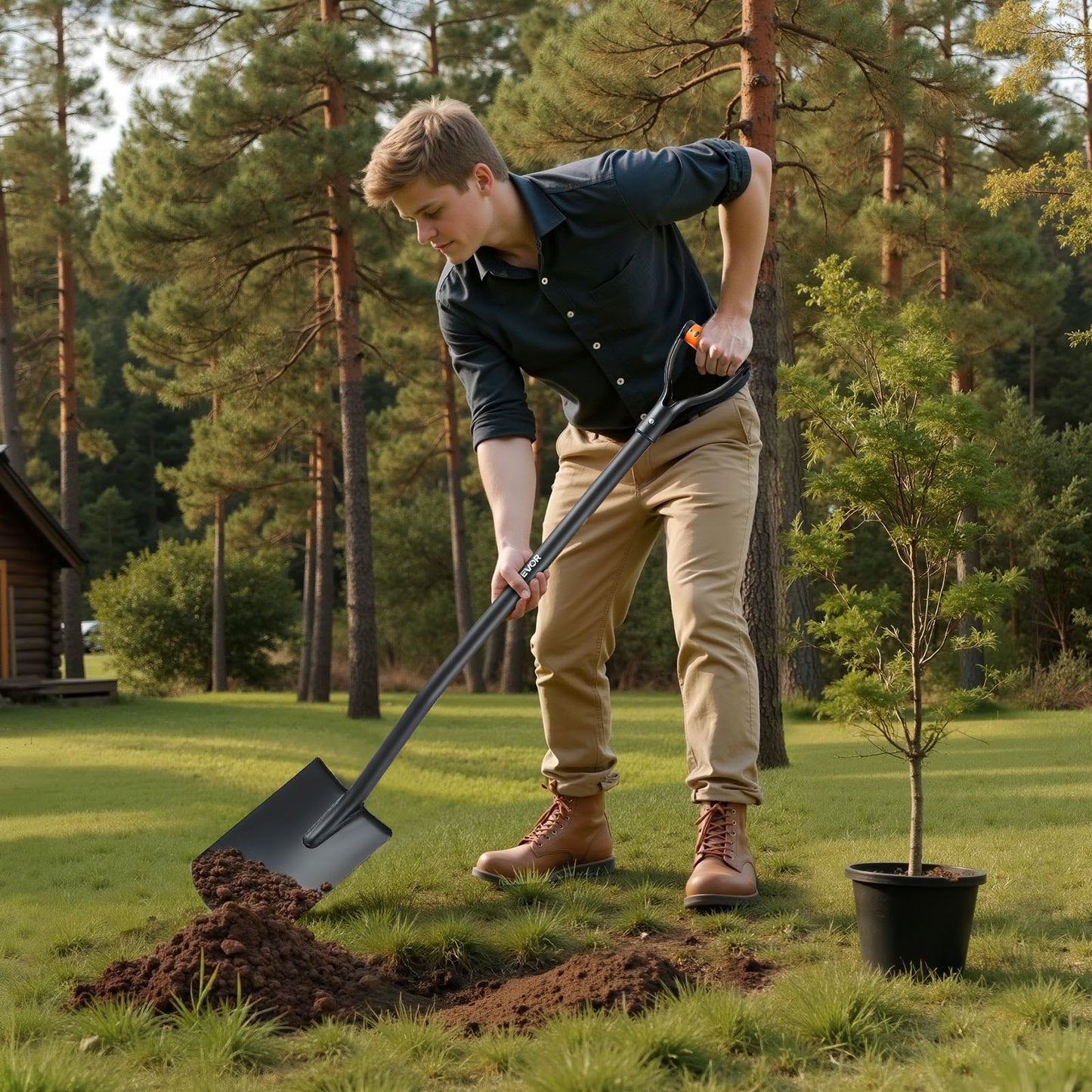 Square Shovel, 48 in Heavy-Duty Flat Shovel, Transfer Shovels with Alloy Steel Blade and Non-Slip D-Handle, Detachable and Easy Storage, for Gardening, Construction, Digging, and Snow Shoveling