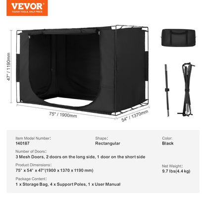 3-türiges Bettzelt Atmungsaktives Zelt 70 % Verdunkelung mit 0,37 Zoll Faserstangen