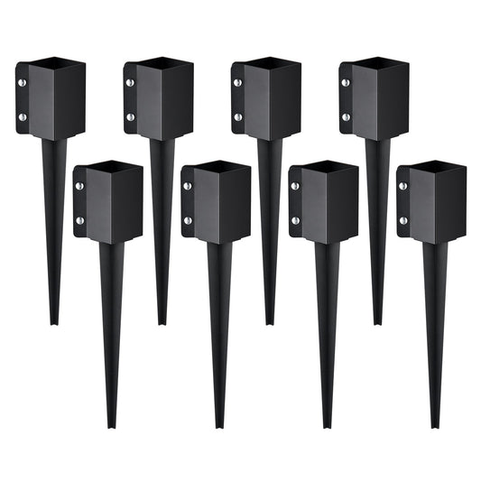Staketstolpe Ankare Ground Spike, 8-pack 24 x 4 x 4 tum Ytterdiameter (Inre diameter 3,5 x3,5 tum), metall svart pulverlackerad stolpstake mark, för brevlådedäck trädgårdsräcke
