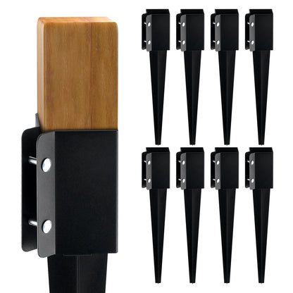 Erdspieß für Zaunpfosten, 8er-Pack, 61 x 10 x 10 cm Außendurchmesser (Innendurchmesser 8,9 x 8,9 cm), schwarz pulverbeschichteter Erdspieß aus Metall, für Briefkasten, Terrassen, Gartengeländer