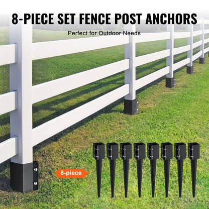 Fence Post Anchor Ground Spike, 8 Pack 24 x 4 x 4 Inches Outer Diameter (Inner Diameter 3.5 x3.5 Inches), Metal Black Powder Coated Post Stake Ground, for Mailbox Deck Garden Railing