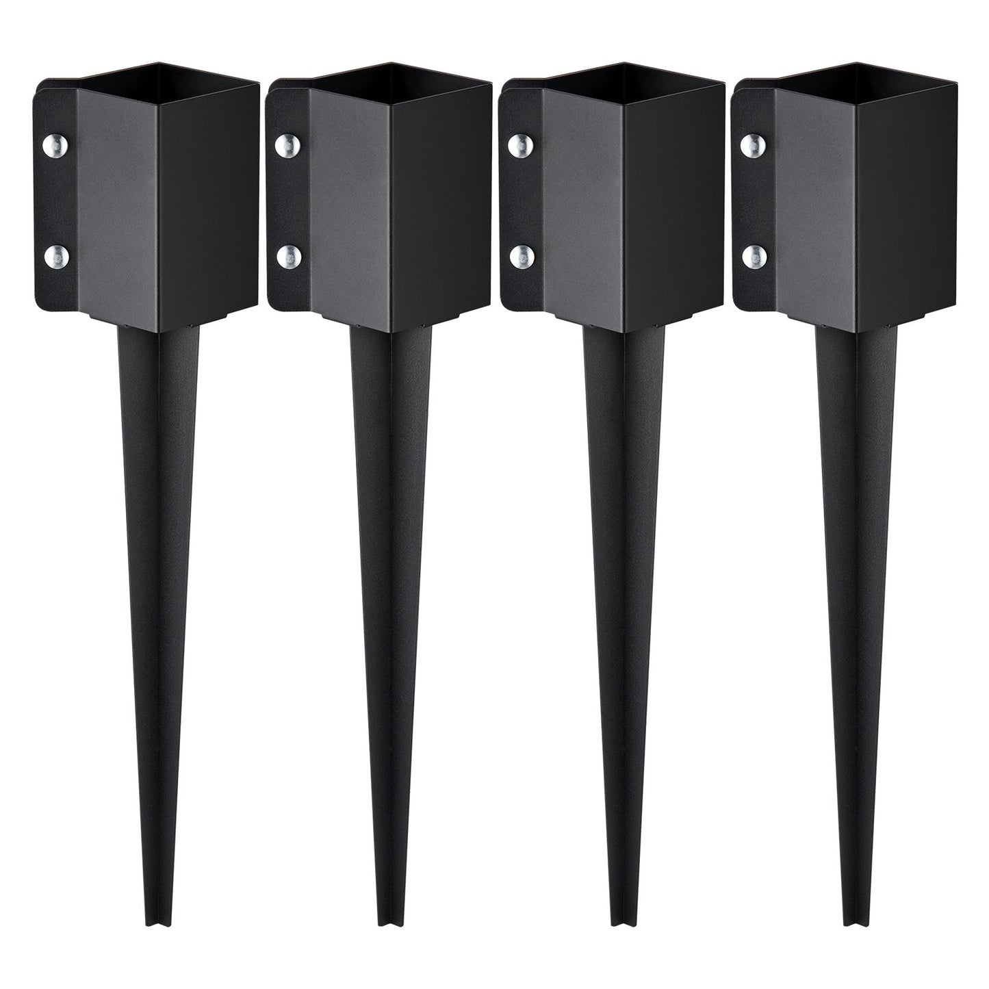 Staketstolpe Ankare Ground Spike, 4-pack 24 x 4 x 4 tum Ytterdiameter (Inre diameter 3,5 x3,5 tum), metall svart pulverlackerad stolpstake mark, för brevlådedäck trädgårdsräcke