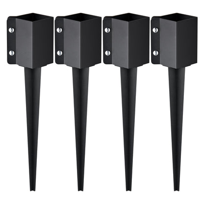 Staketstolpe Ankare Ground Spike, 4-pack 24 x 4 x 4 tum Ytterdiameter (Inre diameter 3,5 x3,5 tum), metall svart pulverlackerad stolpstake mark, för brevlådedäck trädgårdsräcke