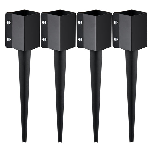 Staketstolpe Ankare Ground Spike, 4-pack 24 x 4 x 4 tum Ytterdiameter (Inre diameter 3,5 x3,5 tum), metall svart pulverlackerad stolpstake mark, för brevlådedäck trädgårdsräcke