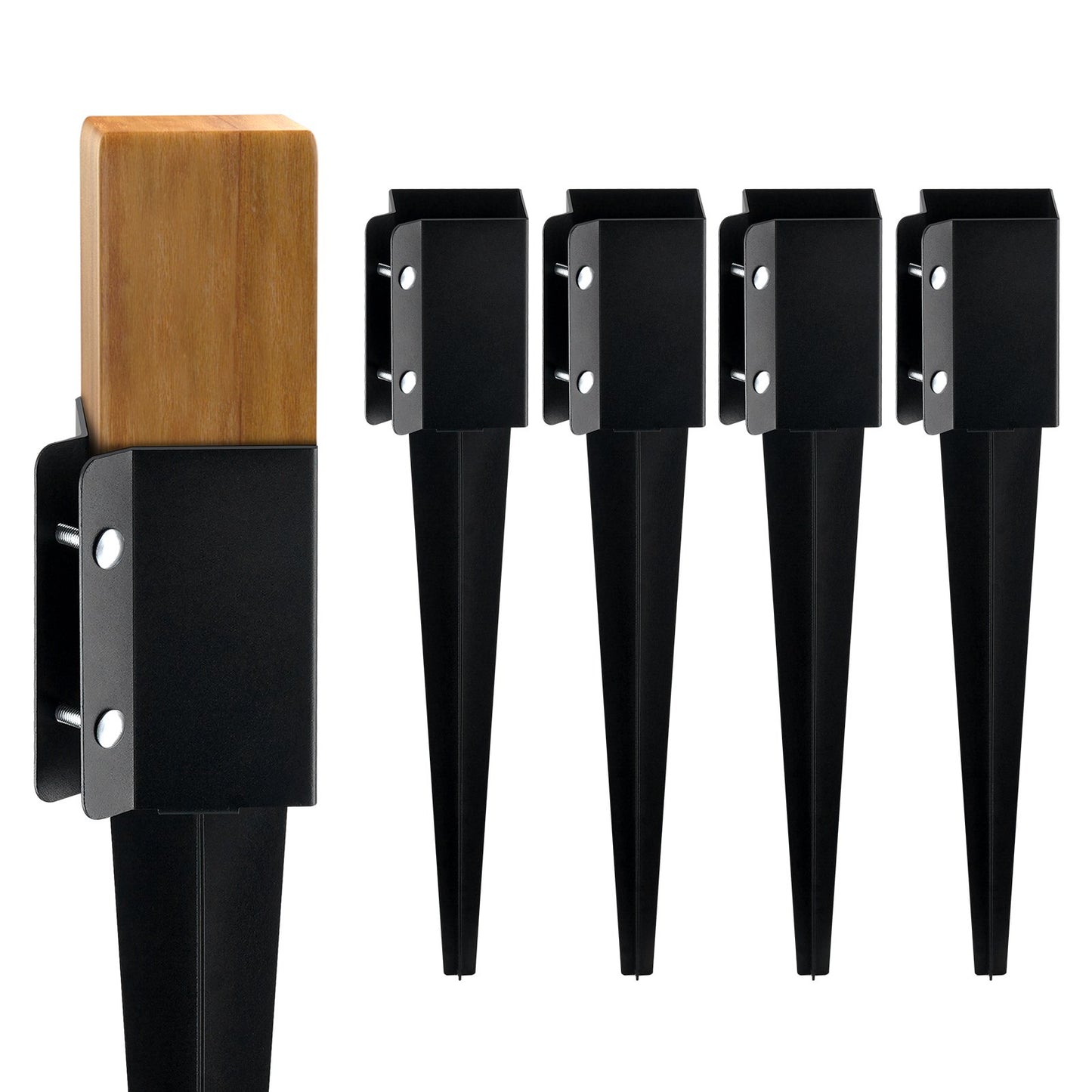 Staketstolpe Ankare Ground Spike, 4-pack 24 x 4 x 4 tum Ytterdiameter (Inre diameter 3,5 x3,5 tum), metall svart pulverlackerad stolpstake mark, för brevlådedäck trädgårdsräcke