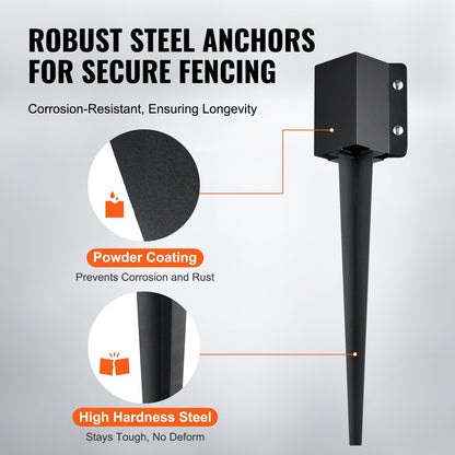 Fence Post Anchor Ground Spike, 4 Pack 24 x 4 x 4 Inches Outer Diameter (Inner Diameter 3.5 x3.5 Inches), Metal Black Powder Coated Post Stake Ground, for Mailbox Deck Garden Railing
