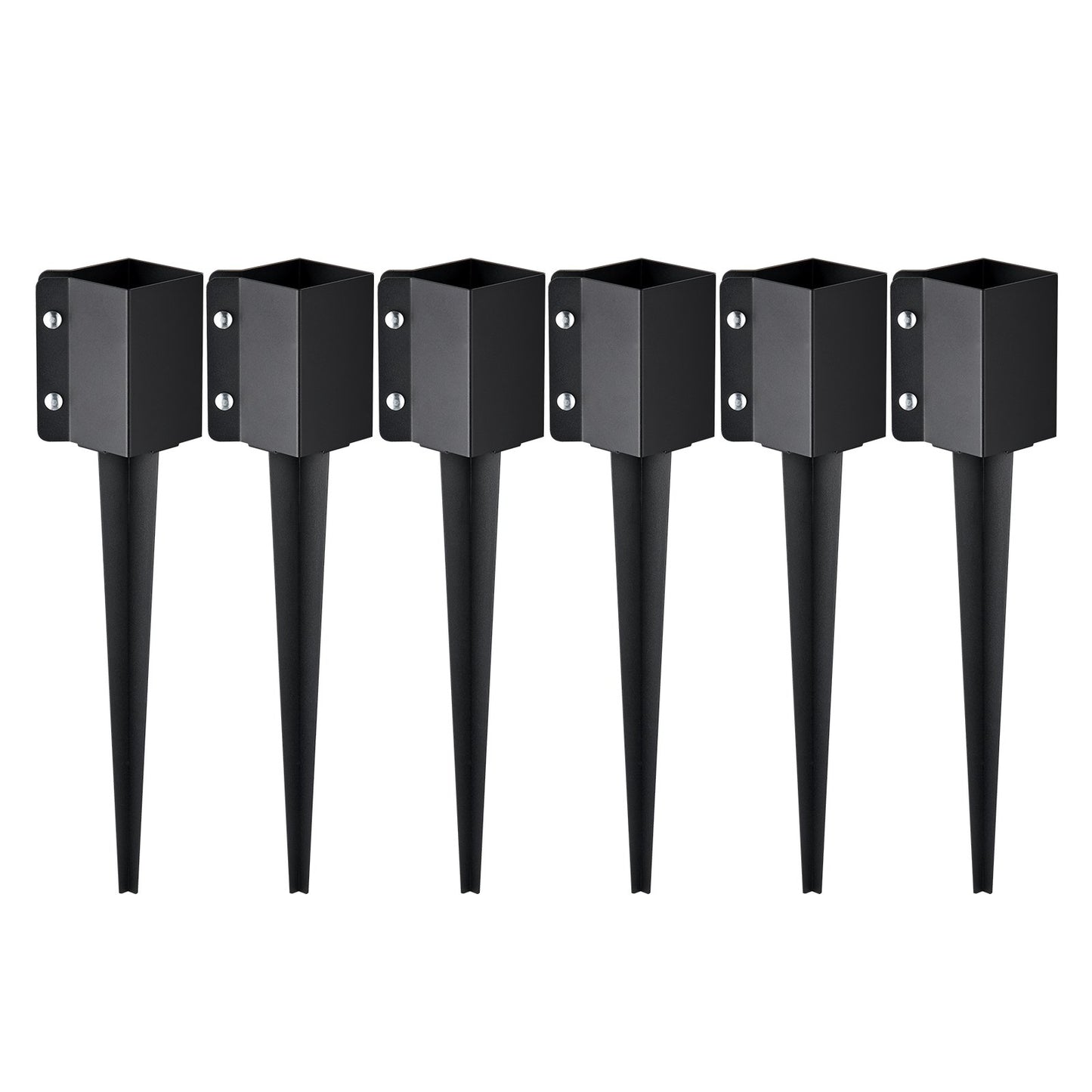 Staketstolpe Ankare Ground Spike, 6-pack 24 x 4 x 4 tum Ytterdiameter (Inre diameter 3,5 x3,5 tum), metall svart pulverlackerad stolpstake mark, för brevlådedäck trädgårdsräcke