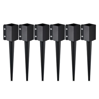Staketstolpe Ankare Ground Spike, 6-pack 24 x 4 x 4 tum Ytterdiameter (Inre diameter 3,5 x3,5 tum), metall svart pulverlackerad stolpstake mark, för brevlådedäck trädgårdsräcke