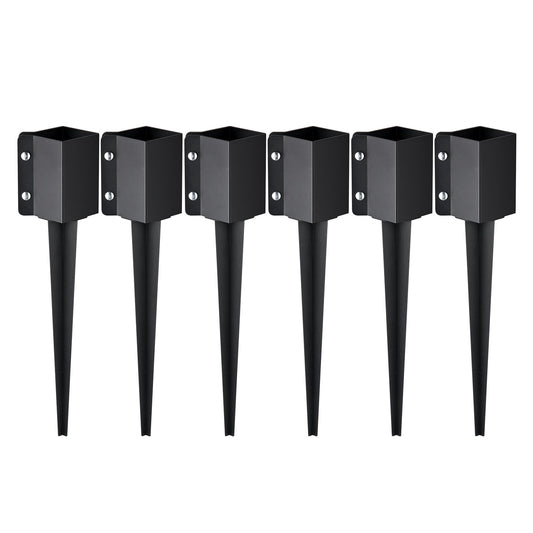 Staketstolpe Ankare Ground Spike, 6-pack 24 x 4 x 4 tum Ytterdiameter (Inre diameter 3,5 x3,5 tum), metall svart pulverlackerad stolpstake mark, för brevlådedäck trädgårdsräcke