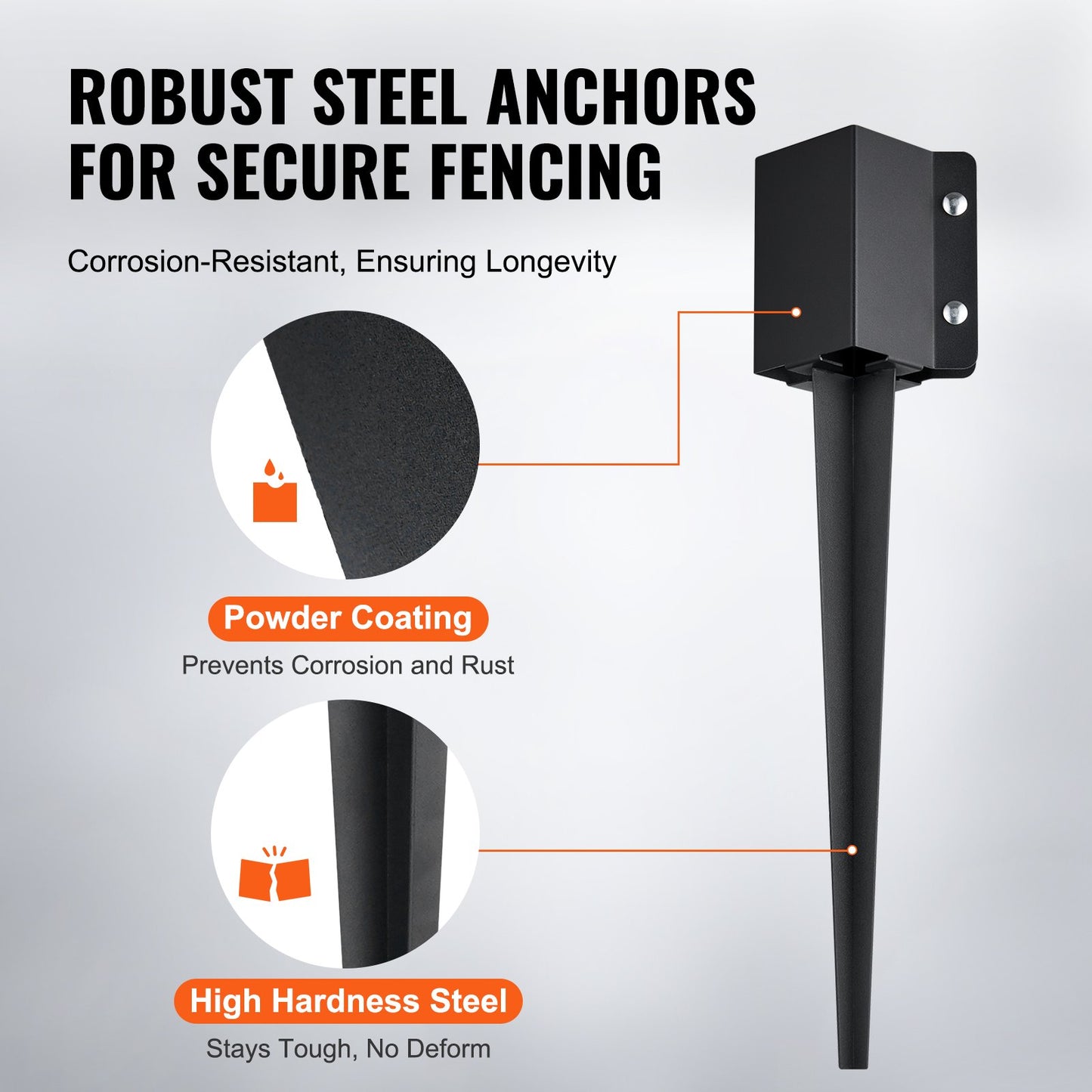 Fence Post Anchor Ground Spike, 6 Pack 24 x 4 x 4 Inches Outer Diameter (Inner Diameter 3.5 x3.5 Inches), Metal Black Powder Coated Post Stake Ground, for Mailbox Deck Garden Railing