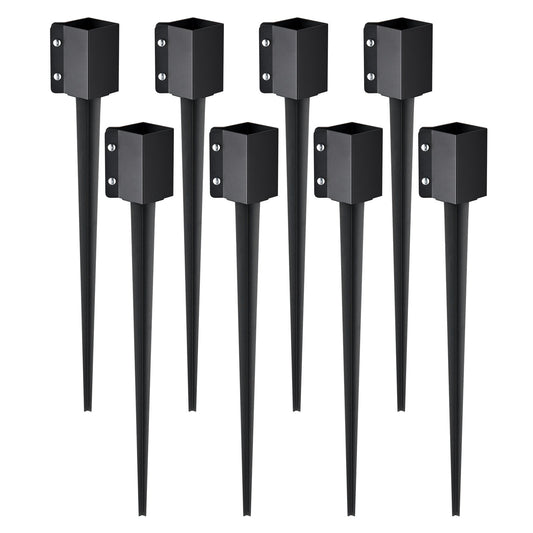 Staketstolpe Ankare Ground Spike, 8-pack 36 x 4 x 4 tum Ytterdiameter (Inre diameter 3,5 x3,5 tum), metall svart pulverlackerad stolpstake mark, för brevlåda däck trädgård räcke