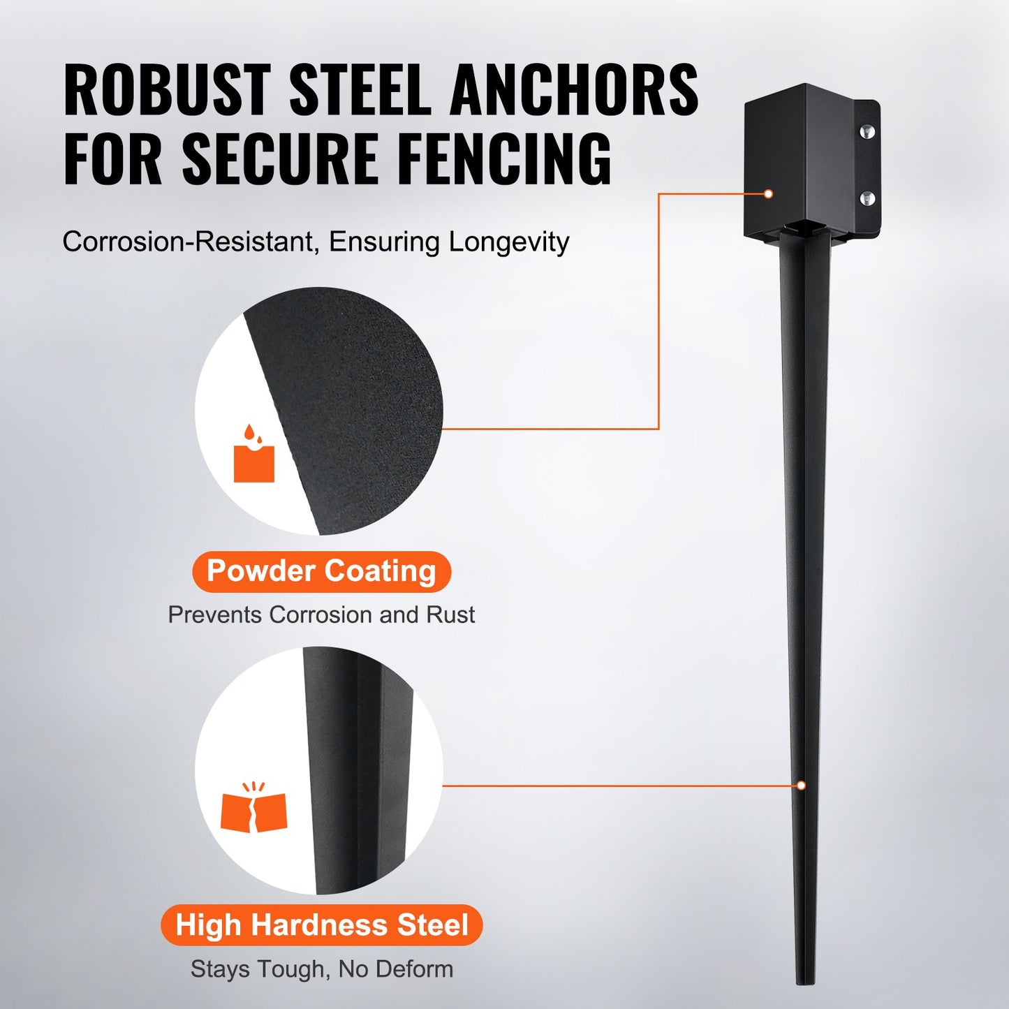 Fence Post Anchor Ground Spike, 8 Pack 36 x 4 x 4 Inches Outer Diameter (Inner Diameter 3.5 x3.5 Inches), Metal Black Powder Coated Post Stake Ground, for Mailbox Deck Garden Railing