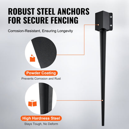 Fence Post Anchor Ground Spike, 8 Pack 36 x 4 x 4 Inches Outer Diameter (Inner Diameter 3.5 x3.5 Inches), Metal Black Powder Coated Post Stake Ground, for Mailbox Deck Garden Railing