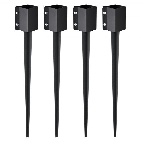 Fence Post Anchor Ground Spike, 4 Pack 36 x 4 x 4 Inches Outer Diameter (Inner Diameter 3.5 x3.5 Inches), Metal Black Powder Coated Post Stake Ground, for Mailbox Deck Garden Railing