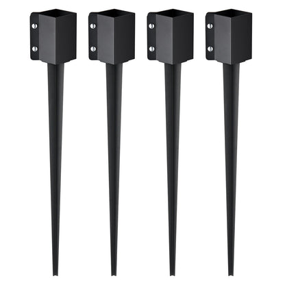 Staketstolpe Ankare Ground Spike, 4-pack 36 x 4 x 4 tum Ytterdiameter (Inre diameter 3,5 x3,5 tum), metall svart pulverlackerad stolpstake mark, för brevlådedäck trädgårdsräcke