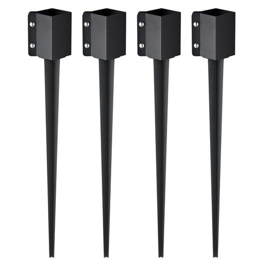 Staketstolpe Ankare Ground Spike, 4-pack 36 x 4 x 4 tum Ytterdiameter (Inre diameter 3,5 x3,5 tum), metall svart pulverlackerad stolpstake mark, för brevlådedäck trädgårdsräcke