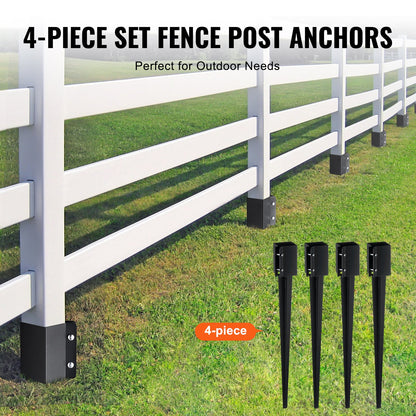 Fence Post Anchor Ground Spike, 4 Pack 36 x 4 x 4 Inches Outer Diameter (Inner Diameter 3.5 x3.5 Inches), Metal Black Powder Coated Post Stake Ground, for Mailbox Deck Garden Railing
