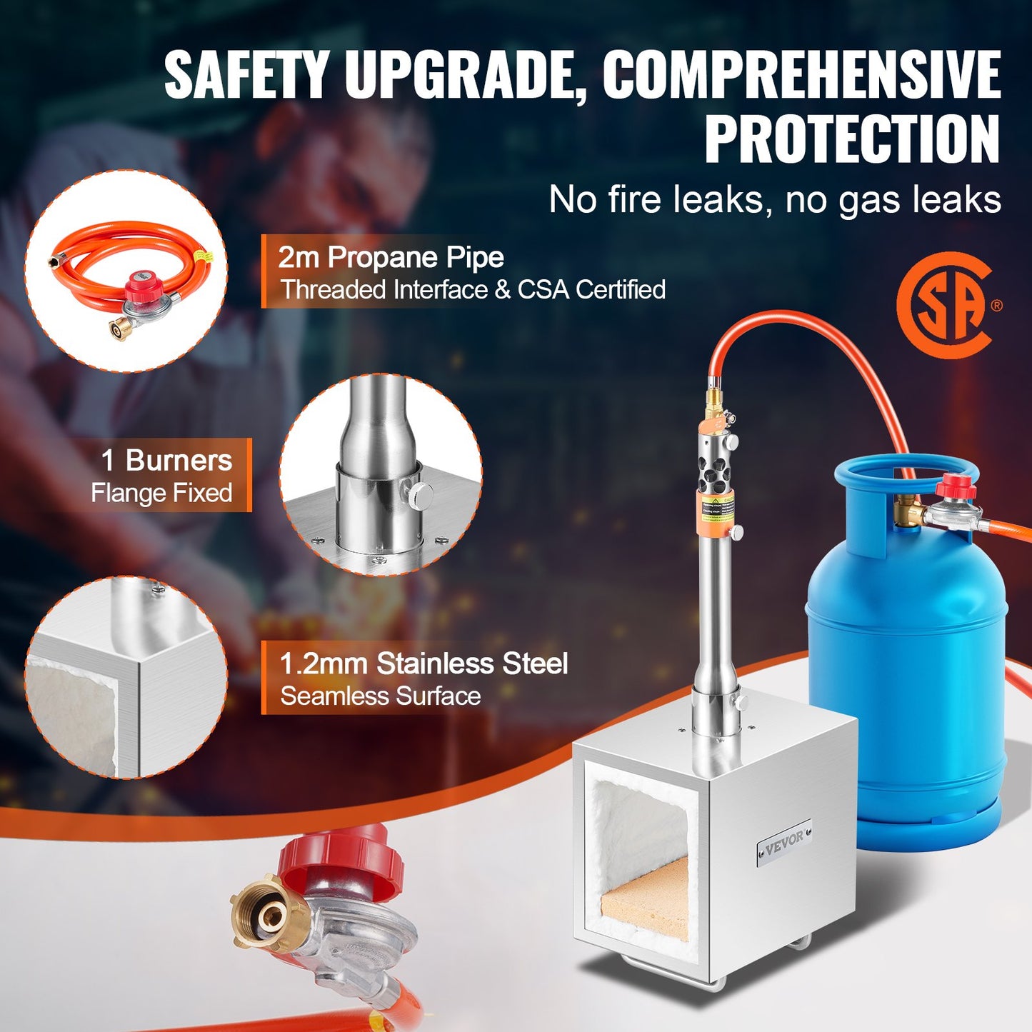 Portable Propane Forge 1 brännare hovslagare Forge 2600℉ kniv metall fyrkantig