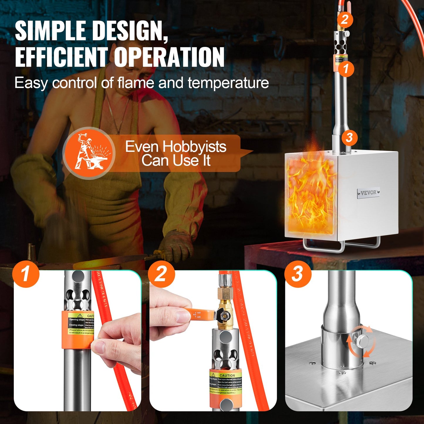Portable Propane Forge 1 brännare hovslagare Forge 2600℉ kniv metall fyrkantig