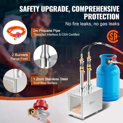 Tragbare Propan-Schmiede, 2 Brenner, Hufschmied-Schmiede, 2600℉, Messer, Metall, quadratisch
