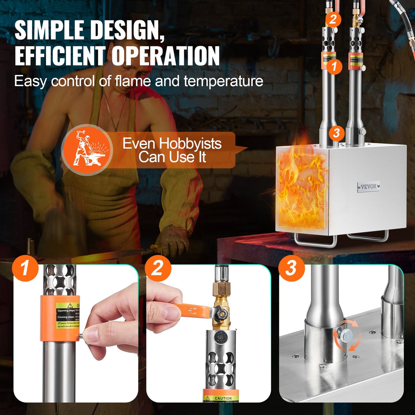 Tragbare Propan-Schmiede, 2 Brenner, Hufschmied-Schmiede, 2600℉, Messer, Metall, quadratisch