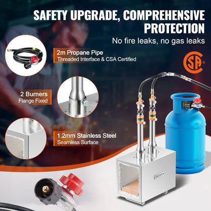 Portable Propane Forge, 2 Burner Farrier Forge, 2600℉ Tool and Knife Making Blacksmithing Gas Forge, Large Capacity Square Stainless Steel Gas Forging Tools and Equipment for Metal Forging