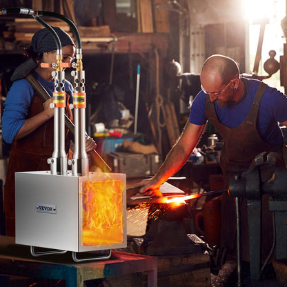 Portable Propane Forge, 2 Burner Farrier Forge, 2600℉ Tool and Knife Making Blacksmithing Gas Forge, Large Capacity Square Stainless Steel Gas Forging Tools and Equipment for Metal Forging