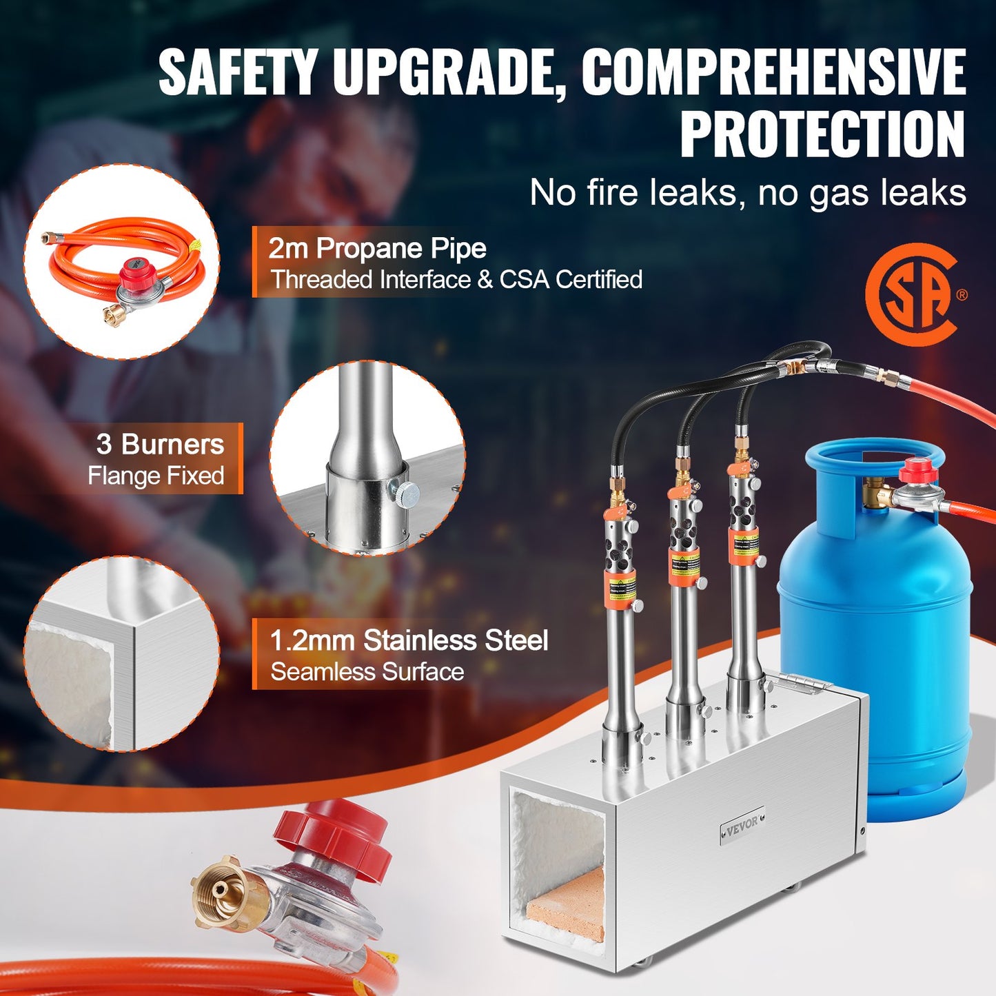Portable Propane Forge 3 Brännare hovslagare Forge 2600℉ Kniv Metall Fyrkant